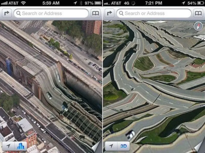 Một số lỗi hiển thị trên Apple Maps. Ảnh: Business Insider