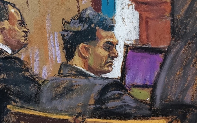 Bản phác thảo chân dung Sam Bankman-Fried trong phiên tòa ngày 4/10 với mái tóc ngắn và vẻ ngoài gầy đi trông thấy. Ảnh: Reuters