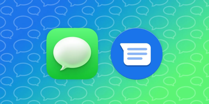 Biểu tượng nhắn tin iMessage của Apple (trái) và biểu tượng nhắn tin trên Android. Ảnh: 9to5mac