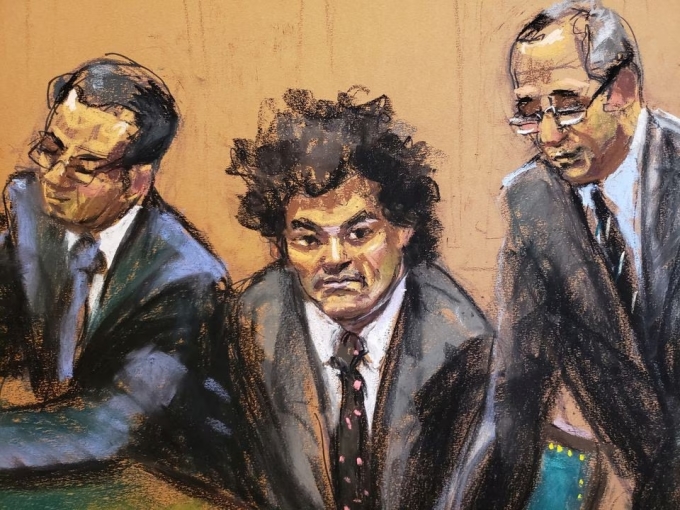 Minh họa chân dung Sam Bankman-Fried tại tòa án. Ảnh: Reuters